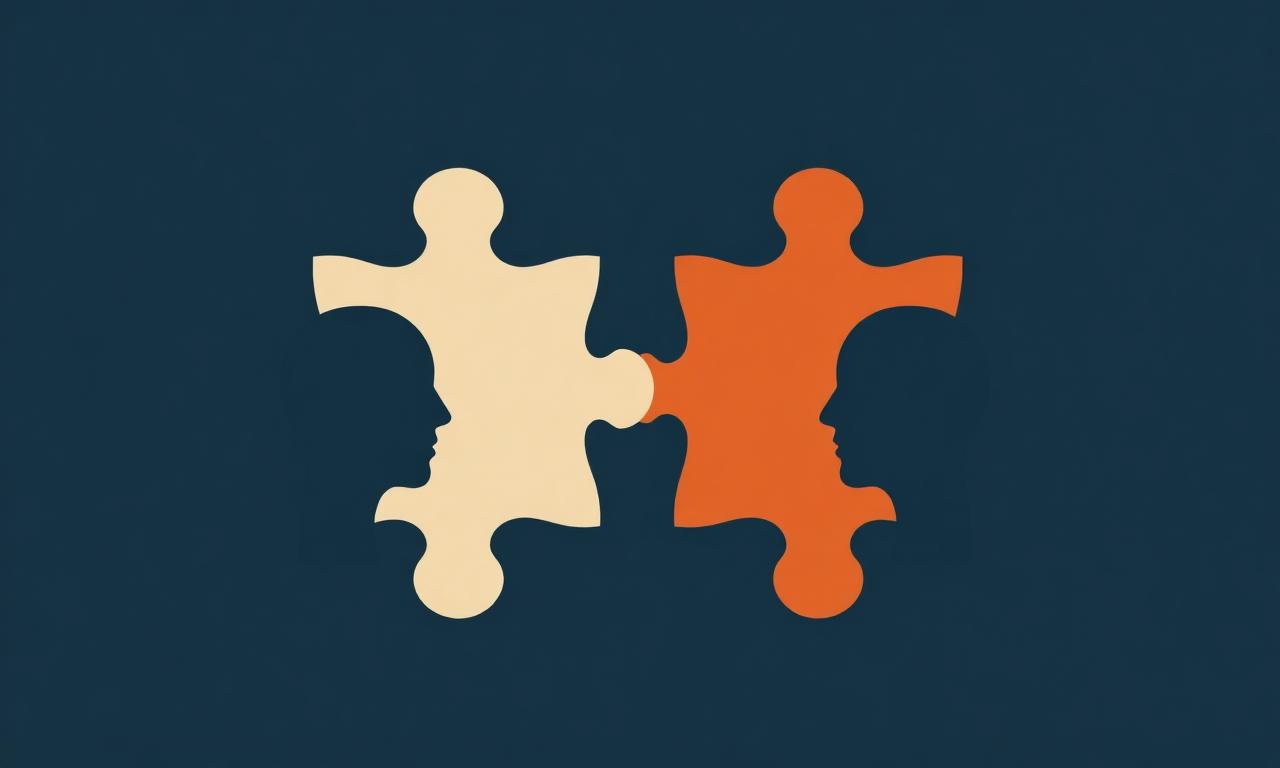 Abstrakt illustration av två sammanlänkade pusselbitar med könsneutrala profiler som symboliserar rätt matchning vid rekrytering